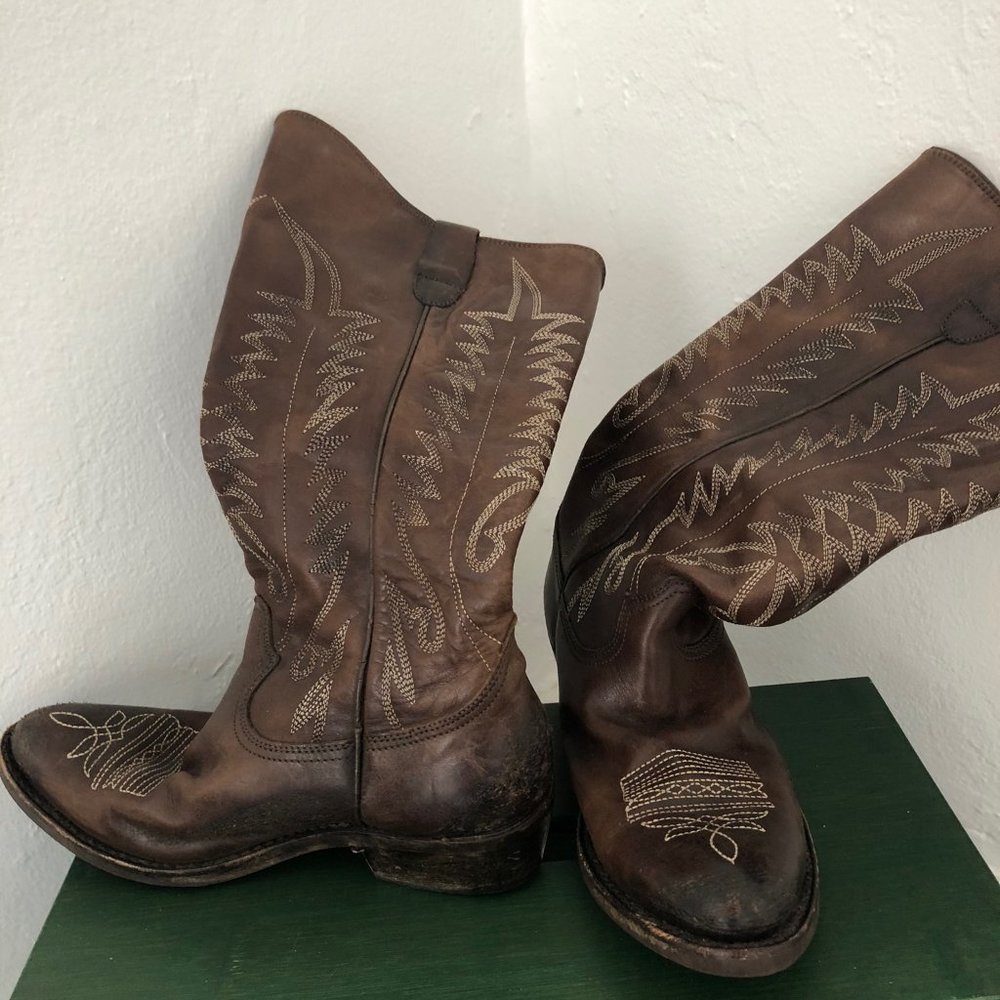 Golden Goose Knee High Brown Cowboy Boots with zip